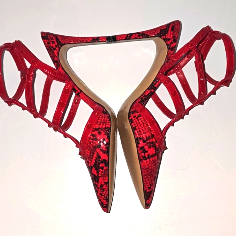 Mix No 6 Laboni Pump Red Snakeskin 8M 4"Heels - Picture 7 of 8